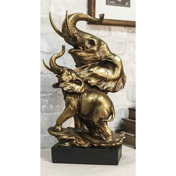 Ebros Large 15" Tall Elephant Bust with Trunk Up Bust Statue On Pedestal Base