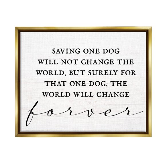 Stupell Industries Uplifting Rescue Dog Phrase Inspirational Painting Gold Floater Framed Canvas Art Print Wall Art, 21 x 17