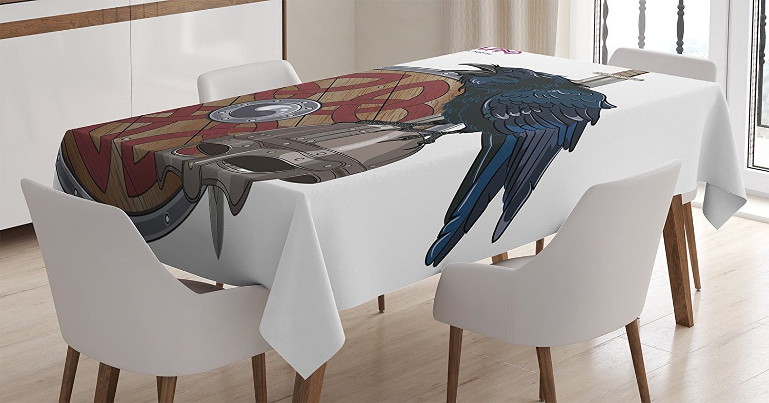 Viking Tablecloth by , Raven on Steel Helmet Nordic Sword Shield Warfare Scandinavian Army
