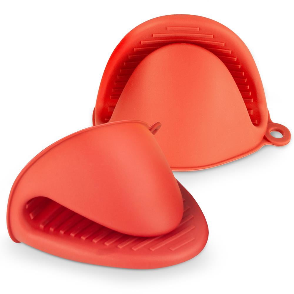 NutriChef 2 pcs Mini Red Silicone Handles, Anti Slip Flexible Design