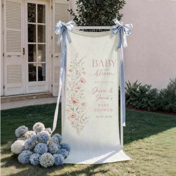 ViciArt Custom Baby Shower Floral Banner: Personalized Welcome Banner Cotton Linen Fabric Botanical Event Decor