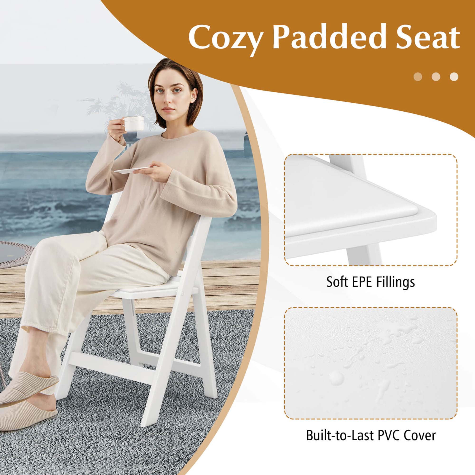 Costway 4 Pack Resin Folding Chairs with Padded Seat All-Weather Resin Frame Patio