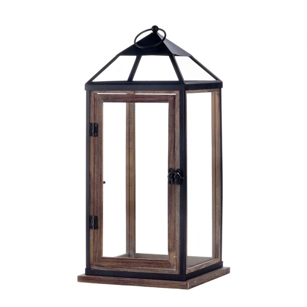 Candle Holder Lantern, Large Wooden Contemporary Outdoor Metal Lantern Candle