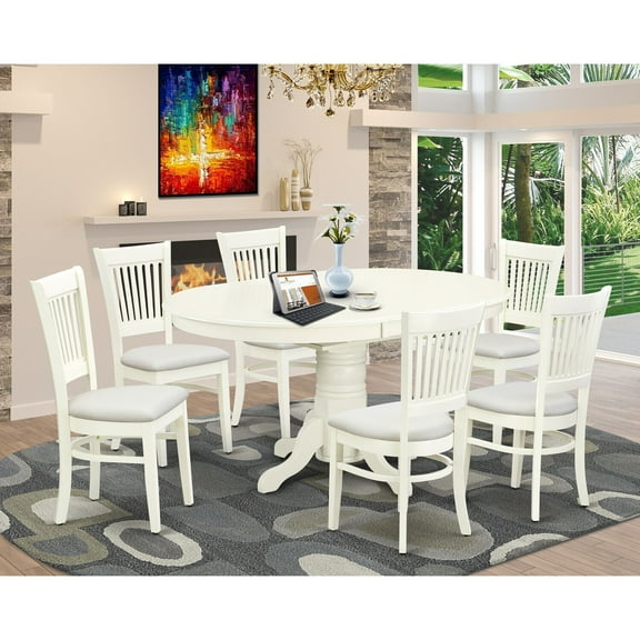 Modern 7Pc Dining Set - Oval Table & 6 Linen Chairs - Kitchen Dining Room Furniture