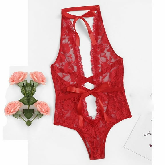 uublik Valentines Lingerie Set for Women Lace Plus Size Babydoll Sexy Naughty Bodysuit