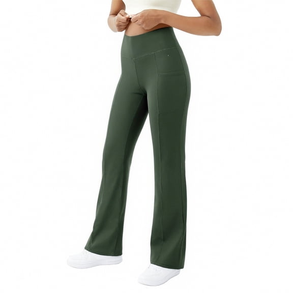 Women's High Waist Straight Leg Yoga Pants,Tummy Control Workout Pants,Booty Lifting Fitness Trousers,Squat Proof Exercise Pants, Comfortable Straight Cut Bottoms, Athletic Casual Wear Blackish Green