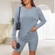 thumbnail image 3 of Bermudas Conjunto de 2 piezas a juego para mujer, top de punto informal y pantalones cortos, ropa de dormir suave y acogedora Cgtredaw Azul claro T L para Mujer, 3 of 6