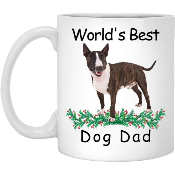 Funny Saying Gifts For Pet Lovers Bull Terrier White Brindle Worlds Best Dog Dad Christmas 2022 Gifts White Coffee Mug White 11oz