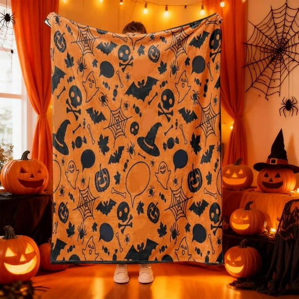 Manta de Franela de Halloween con Estampado Digital de Calabaza y Fantasma | Ideal para Usar En Casa | Manta de Franela Multicolor de 150 X 99 Cm | 1 Unidad | Ligera y Acogedora | Perfecta para Decor