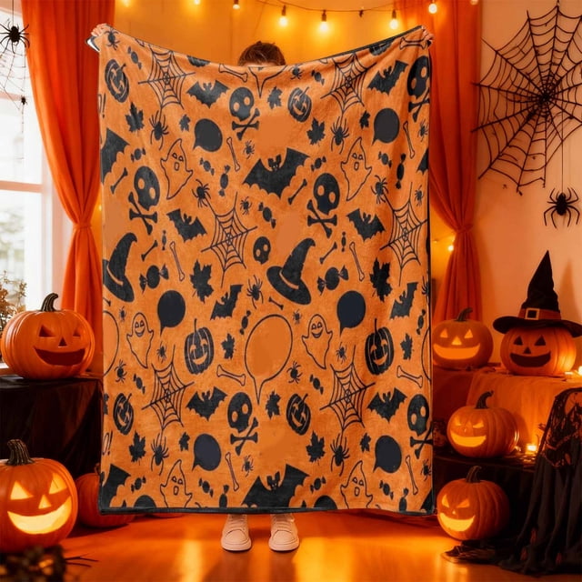 Chmadoxn Throw Blanket, Throw Blanket for Couch Halloween Flannel Blanket Spooky Pumpkin Ghost Digital Print Sofa Throw All-Season Blanket Flannel Blanket