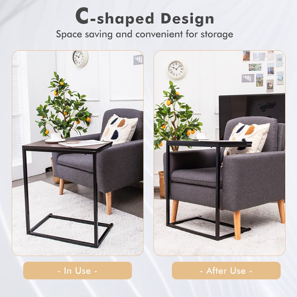 Finihen End Table, 26 Inch Beside Sofa Laptop Holder End Stand Desk, Sofa Side Table, Bed Side Table, for Living Room, Bedroom, Brown Finihen End Table, 26 Inch Beside Sofa Laptop Holder End Stand Desk, Sofa Side Table, Bed Side Table, for Living Room, Bedroom, Brown
