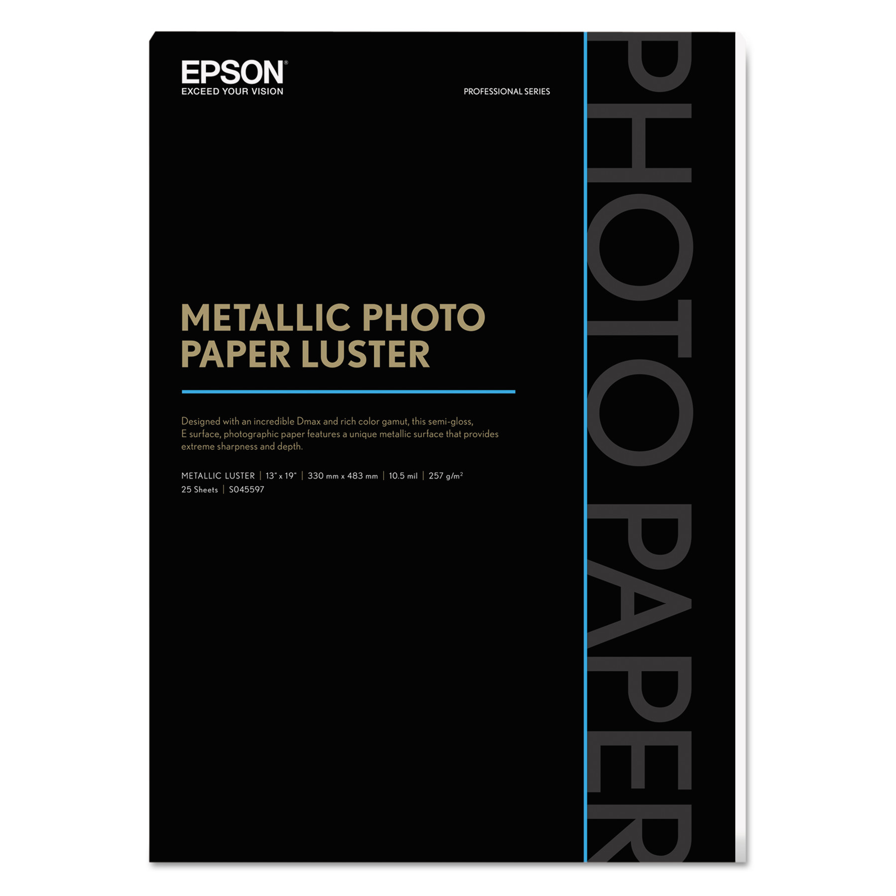 Epson Professional Media Metallic Photo Paper Luster, White, 13 x 19, 25 Sheets/Pack EPSS045597