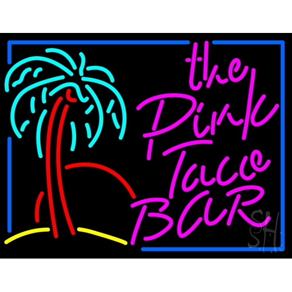 The Pink Taco Bar LED Neon Sign 15 x 19 - inches, Clear Edge Cut Acrylic Backing, with Dimmer - Bright and Premium built indoor LED Neon Sign for Bar decor.