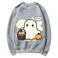 thumbnail image 4 of LYEAA Halloween Women Sweatshirt Long Sleeve Crew Neck Regular Ribbed Cuff Casual Wear Ghost Holiday Clothes Gray XS, 4 of 4