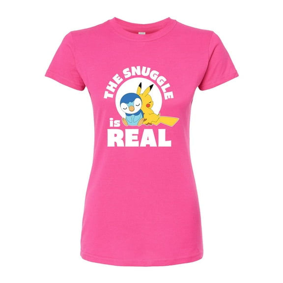 Pokémon - The Snuggle Is Real Pikachu And Piplup - Juniors Fitted Graphic T-Shirt