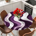 thumbnail image 2 of Purple White Stripes Round Tablecloth 36-44 Inch Round Fitted Table Cloth with Elastic Edge, Modern Art Geometric Abstract Waterproof Table Cover Protector for Outdoor Picnic Party Dining, 2 of 6