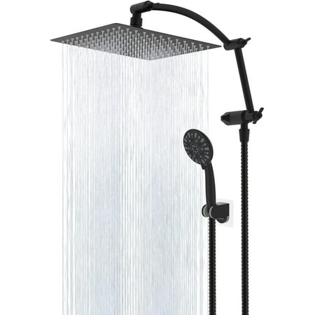

All Metal Shower Head 10 High Pressure Rain Shower Head/Handheld Showerhead Combo with 16 Adjustable Arc-shaped Shower Extension Arm 7-Spray 71 Hose Adhesive Showerhead Holder Chrome