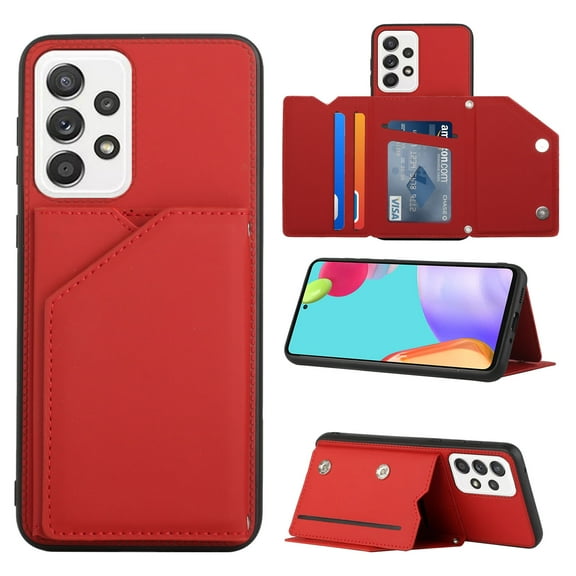 Allytech Galaxy A33 5G Case with Wallet, PU Lether Magnetic Clasp Cards Slots Kickstand Shockproof Protective Back Flip Case Wallet Cover for Samsung Galaxy A33 5G - Red