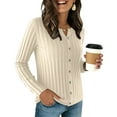 thumbnail image 5 of Womens Button Down Knit Cardigan Long Sleeve Lightweight Open Front Casual Crew Neck Sweater Tops Beige XL, 5 of 5