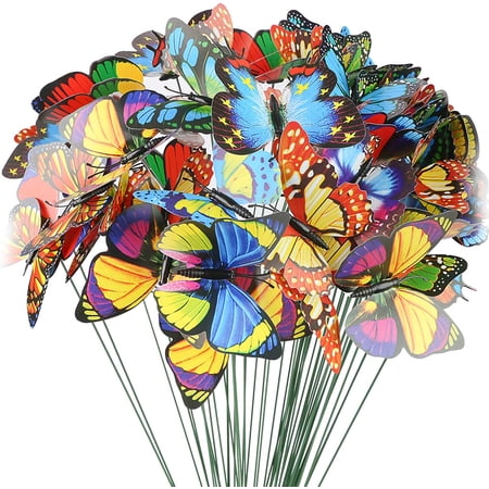 Butterfly Stakes, 50pcs Garden Butterfly Ornaments, Waterproof Butterfly Decorations for Indoor/Outdoor Yard, Patio Plant Pot, Flower Bed, Home Decoration