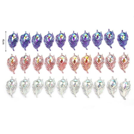 

10Pcs Peacock Leaf Resin Shining Purple Crystal Flatback Glue Decoration