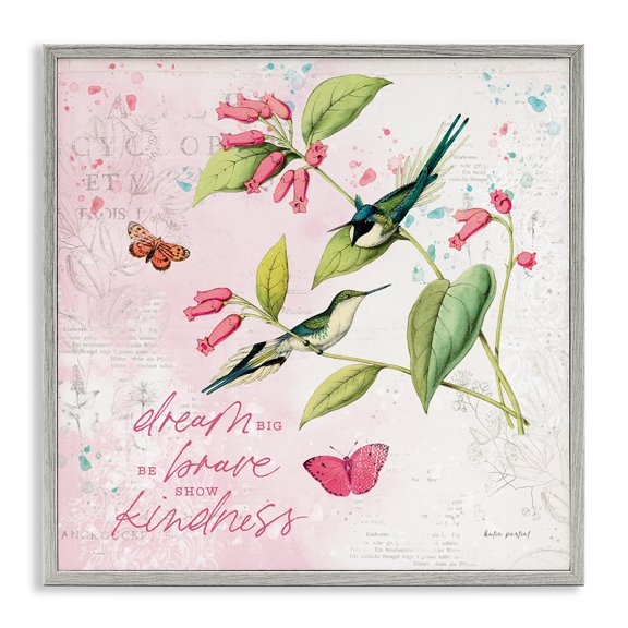 Stupell Industries Dream Big Birds & Florals Animals Painting Gray Framed Art Print Wall Art, 24 x 24