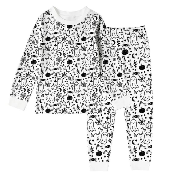 Gunia Halloween Baby Boy Pajamas Set Long Sleeve Sleepwear With Diy Print Comfortable 2-10 Years Boys Pyjamas,White 2-3 Years