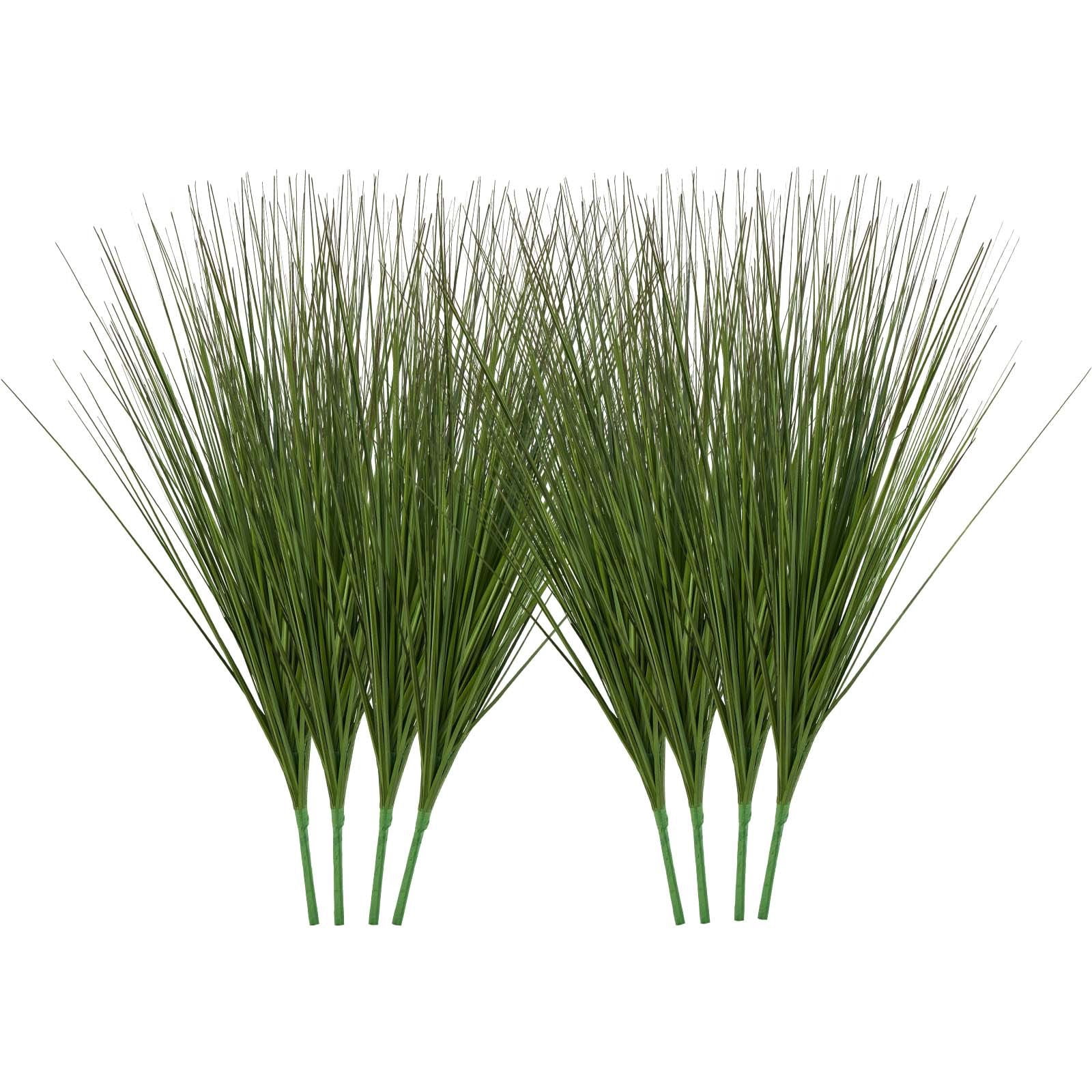 Artificial Onion Grass 8-Pack, 27 Inch Tall PVC Plants with 8 Stems Each, Lifelike Texture, No Watering Needed, Indoor Outdoor Decor for Home Garden Office