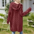 thumbnail image 4 of Chunky Knit Hooded Cardigan, Oversized Cable-Knit Coat, Winter Sweater Jacket Wine Xxl , Coat, 4 of 5