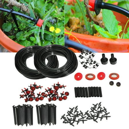 150FT Micro Irrigation Watering Kit Automatic Garden Plant Greenhouse Water System Home Garden Hanging Basket Plant Flower Border Greenhouse