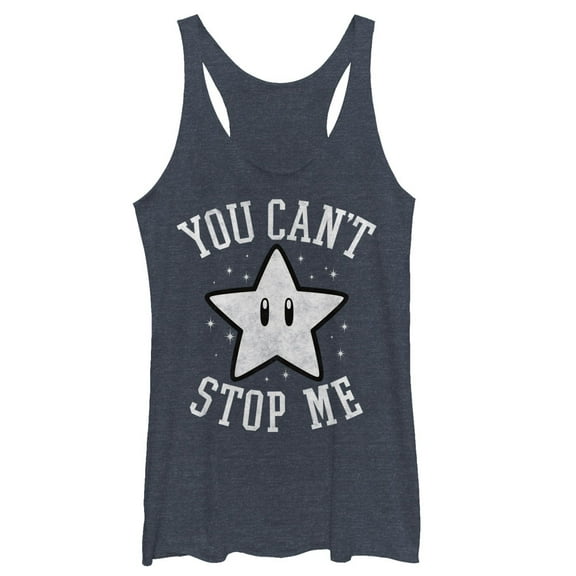 Women's Nintendo Super Star You Can't Stop Me Racerback Tank Top Navy Blue Heather Small
