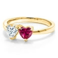 thumbnail image 2 of Gem Stone King 18K Yellow Gold Plated Silver Red Created Ruby Ring Set with Moissanite (1.02 Cttw) (Size 9), 2 of 6