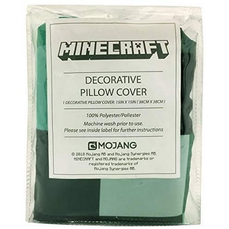 Minecraft Decorative Pillow Cover 15x 15 Creeper, 100% Microfiber, Green, Gaming Bedding