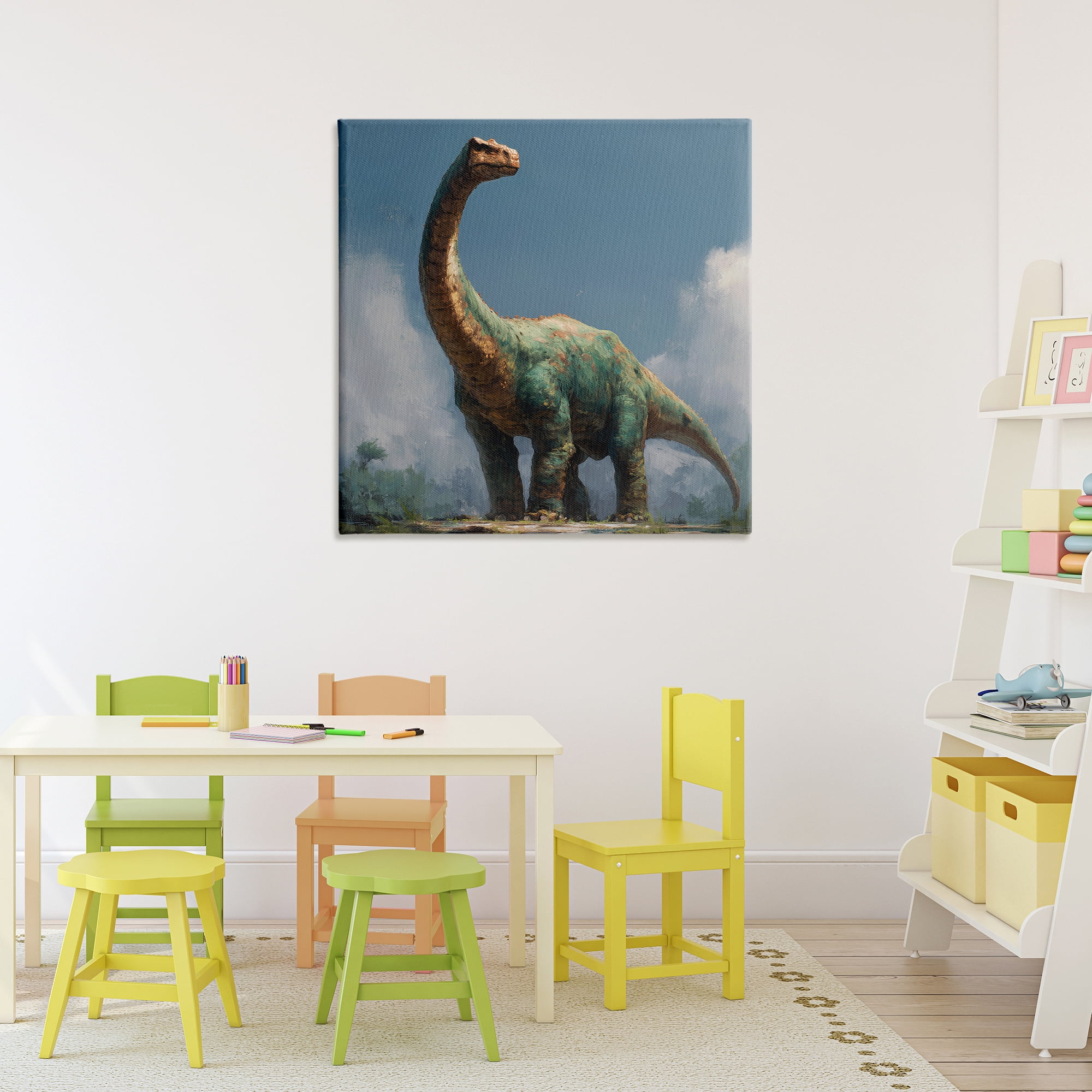 Stupell Industries Colossal Brontosaurus in Meadow Canvas Wall Art, design by Wumples