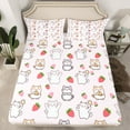 thumbnail image 2 of Castle Fairy Cartoon Cats Animal Twin Sheet Sets 3pcs for Kids Children,Kawaii Pets Twin Fitted Sheet Microfiber,Red Pink Strawberry Breathable Flat Sheet,Lightweight Room Decor, 2 of 7