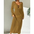 thumbnail image 4 of Women Bathing Suit Cover Up Swimsuit Cover up Elegant Backless Beach Dress with Keyhole Front Bikini Long Flare Sleeve Summer Beach Dress Crochet Hollow Out Coverup Coffee Alsol Lamesa, 4 of 5