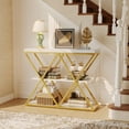 thumbnail image 1 of 3-Tier Industrial Entryway Console Table - X-Shaped Metal Frame & Open Storage Shelves, Ideal Hallway Accent Table, 1 of 9