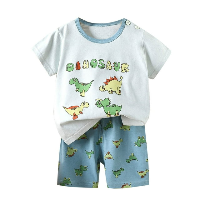 Économies d'Été! HVOBTTY Ensemble Décontracté 2 Pcs à Manches Courtes pour Filles, Ensemble de Mode Décontracté à Manches Courtes pour Filles avec Col Rond, Boutons et Short Imprimé Bleu Pâle, 3 Ans