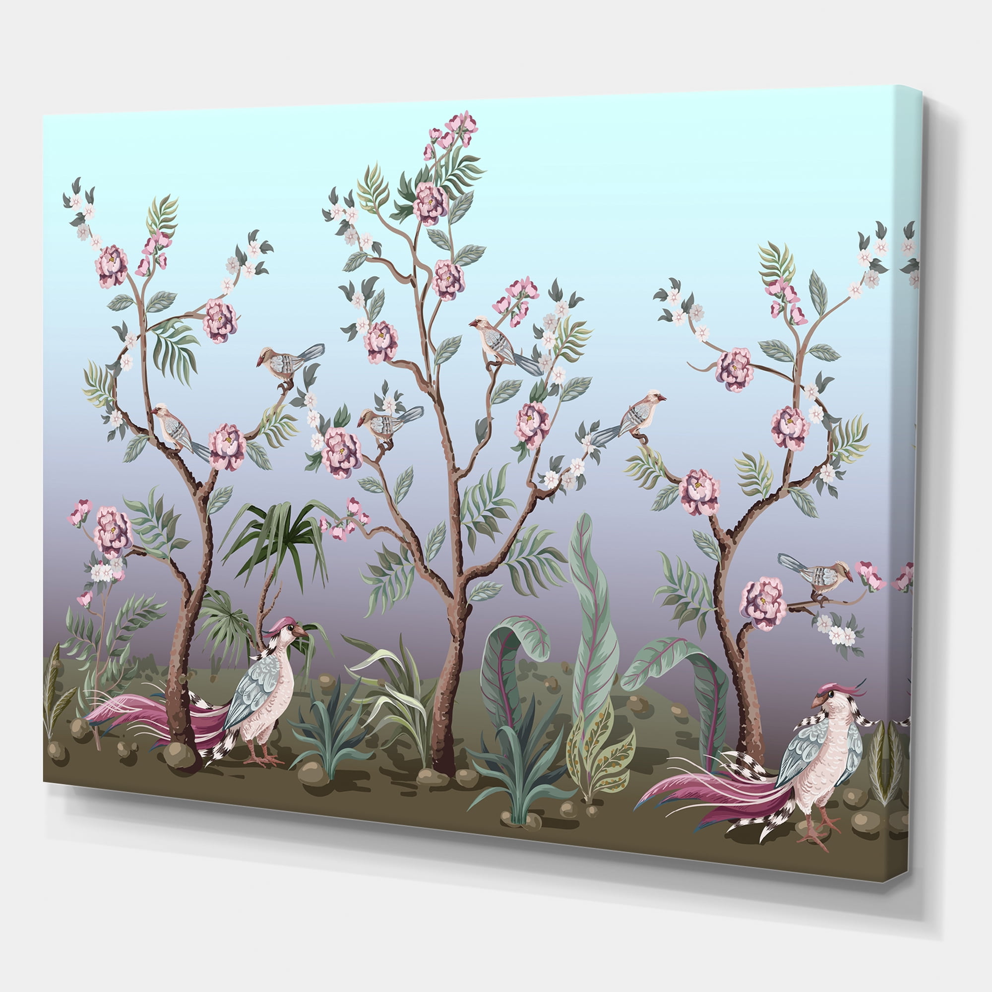Designart ' Chinoiserie With Peonies and Birds II ' Traditional Canvas Wall Art Print