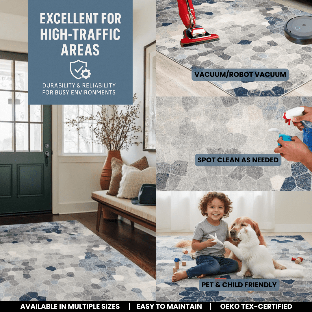 Tapis d'intérieur géométrique Branch Havana 2' x 2' (taille exacte : 2'3" x 2') - Bleu beige, contemporain - Entrée, couloir, salle de bain et cuisine