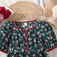 thumbnail image 5 of Rggeeun Toddler Girls Dress Cute Floral Pattern A Line Short Sleeve Square Neck Front Buttons Ankle Length Wide Ruffle with Waist Shirring for Summer School Activities Soft Sundress,Green,11-12 Years, 5 of 9