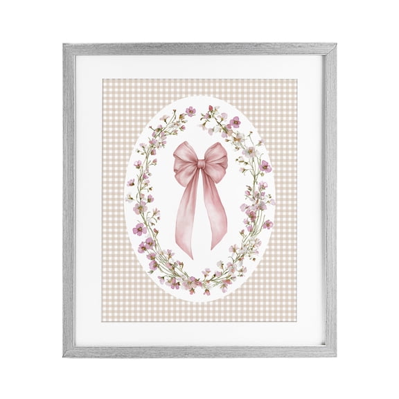 Stupell Industries French Country Feminine Gingham Bow Gray Framed Print Under Glass, 17 x 21, by Christine Simpson Art