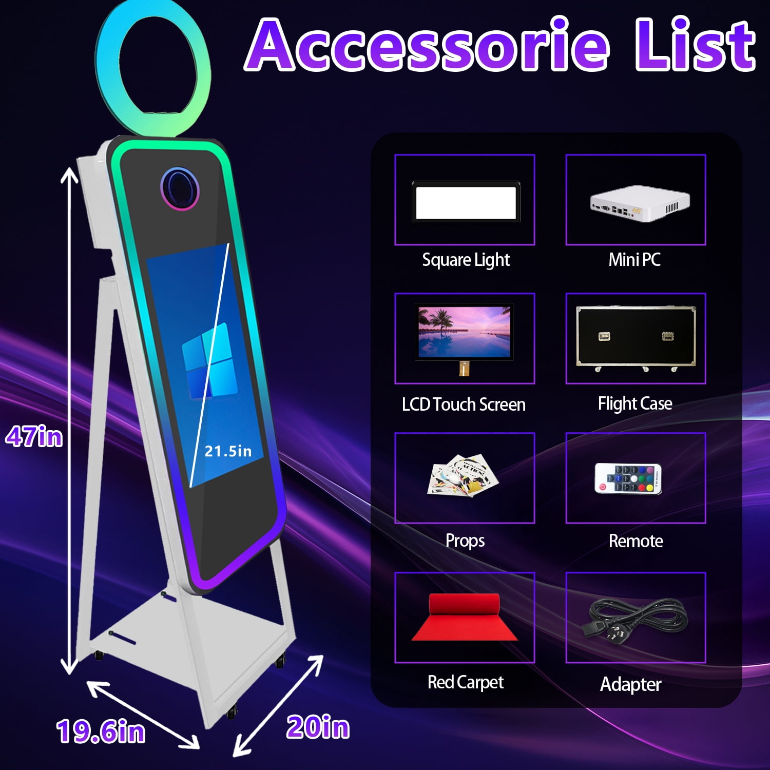 LivFiv 40'' Mirror Photobooth with 21.5" Touch Screen Selfie Machine and Flight Case for Wedding Party Event
