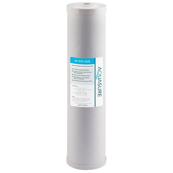 Aquasure Fortitude V Series | 20" High Capacity 25 Micron Sediment and Carbon Dual Purpose Carbon Filter