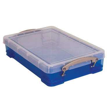 Really Useful Box® Plastic Storage Box, 4 Liters, 14 1/2" x 10 1/4" x 3 1/4", Transparent Blue