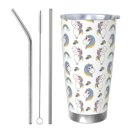 

Uemuo Funny Kawaii Unicorns Dancing Print Travel Coffee Mug 20oz Double-walled Car Cup Stainless Steel Insulated Tumbler Leak-proof Travel Cup Reusable Straw Car Cup-Straw Three-piece Set