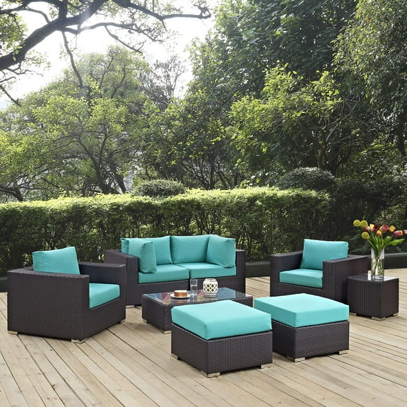 Modway Convene 8 Piece Outdoor Patio Sectional Set in Espresso Turquoise