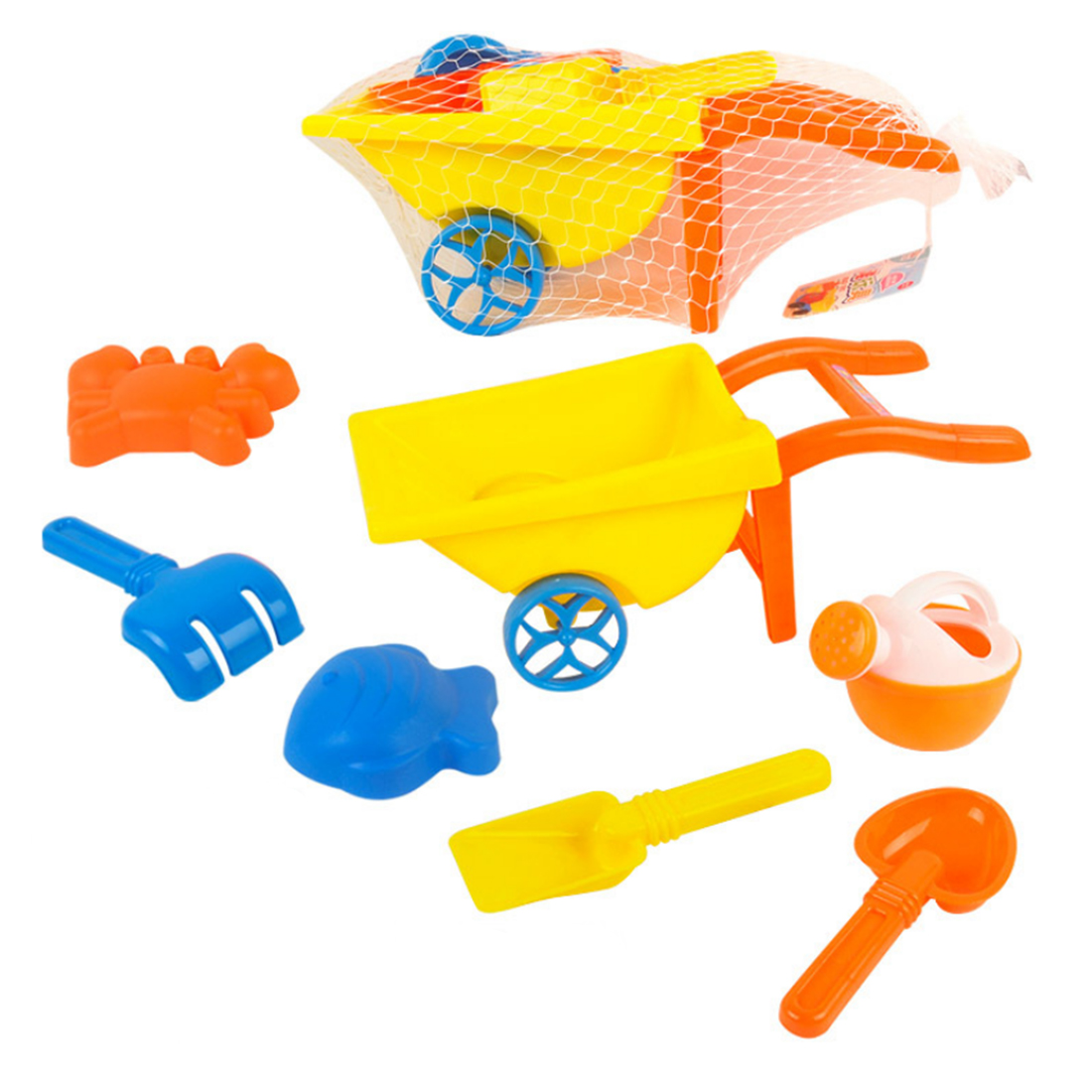 7 Pieces Beach Sand Large Cart Toy Set with Mesh Bag for Kids Beach