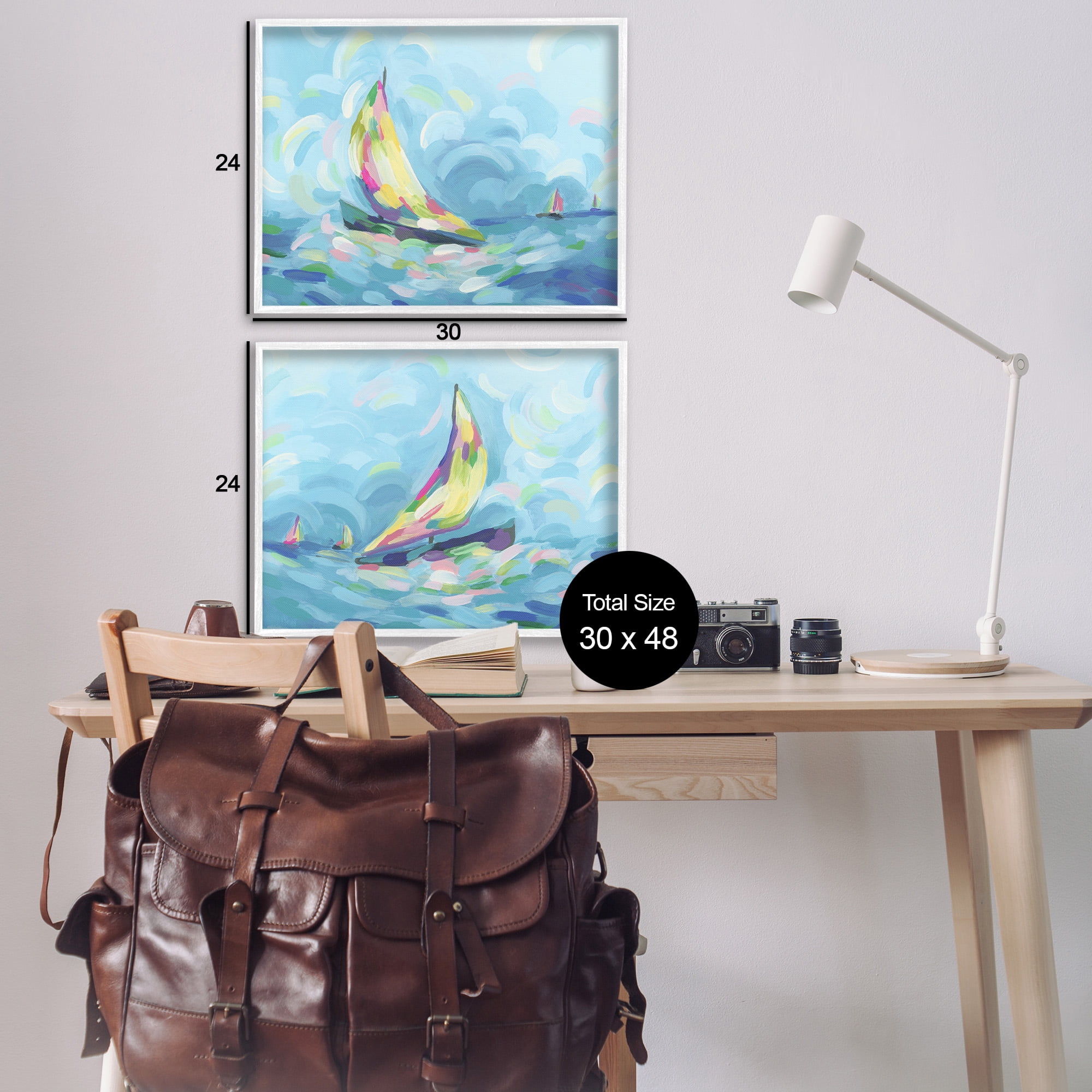 Stupell Industries Brushed Maritime Sailboats Transportation Painting White Framed Art Print Wall Art, 30 x 24, Set of 2