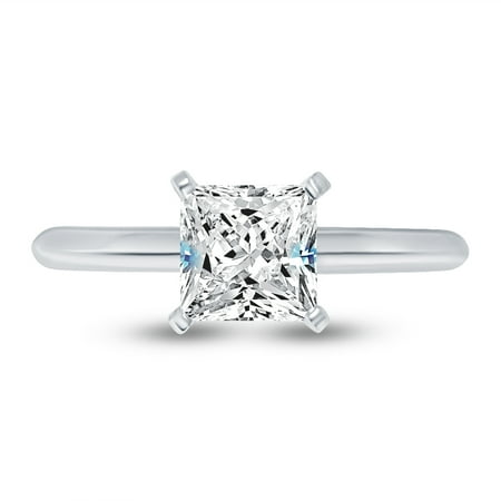 - Solid 14k White Gold Princess Cut Knife-Edge Four Prong Solitaire Engagement Ring CZ Cubic Zirconia 1.0ct. , Size 7